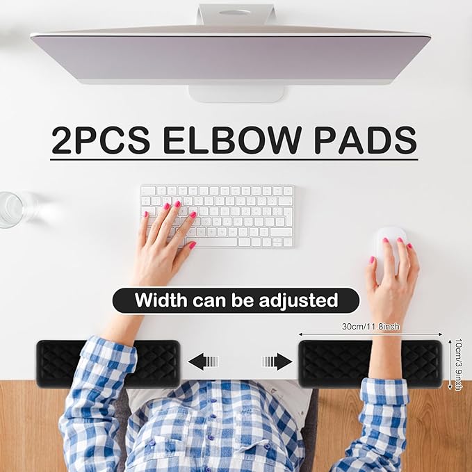 L-Shaped Desk Elbow Pads, 2-Piece Set - Accessories Ergonomic Memory Foam Arm Rest for Office & Gaming Desks, Anti-Slip Edge Cushion to Relieve Elbow & Wrist Pain (11.8"x3.9", Black)