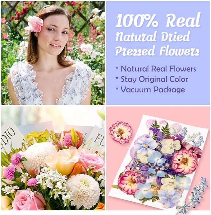 35+pcs Purple Flowers for Resin Model, Real Pressed Flowers Dry Leaves Bulk Natural Herbs Kit for Scrapbooking DIY Art Crafts, Epoxy Jewelry, Candle, Soap Making, Nails Decor