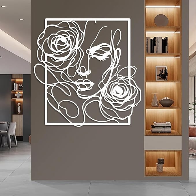 Trpiox Abstract Woman Face Flower Metal Wall Art, Minimalist Woman Flower Metal Wall Decor, Women Face Wall Decor for Living Room, Bedroom, Office(Gold,31" Hx31 W/80x80cm)
