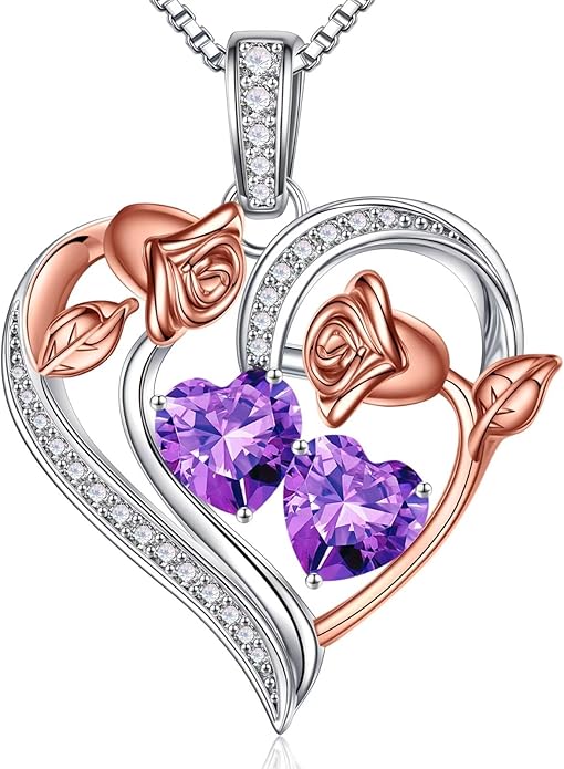 Iefil Christmas Gifts for Women Wife - 925 Sterling Silver Rose Heart Necklace, Stocking Stuffers for Women, Anniversary Birthday Gifts for Wife Girlfriend Mom