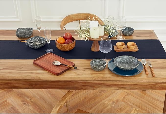 Solino Home Linen Table Runner 90 Inches Long - 100% Pure Linen Navy Blue Table Runner 14 x 90 Inch for Winter - Medium Weight Hemstitch