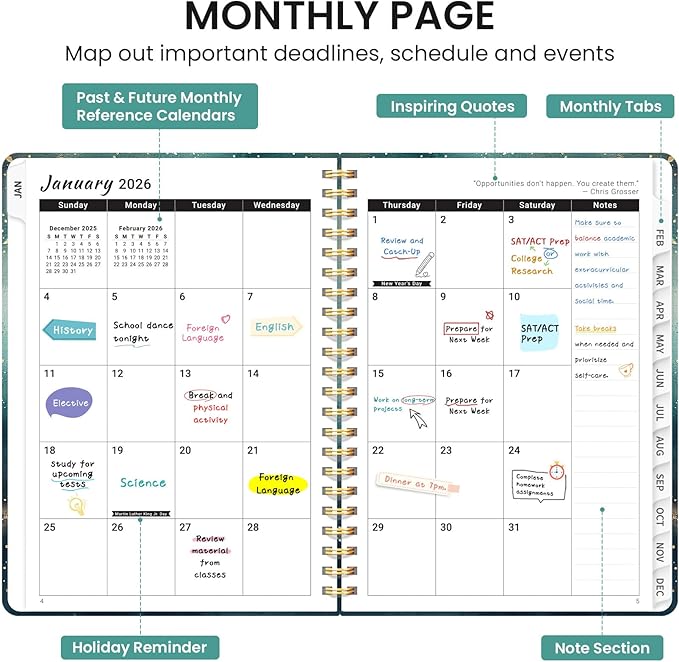 2026 Planner, Monthly and Weekly Calendar Planner for Women, Jan 2026 - Dec 2026, Hardcover Pretty 2026 Agenda Planner Book with Tabs, Spiral Bound, Perfect for School Office Home Supplies, 6.3" x 8.5" - Whale Dreams