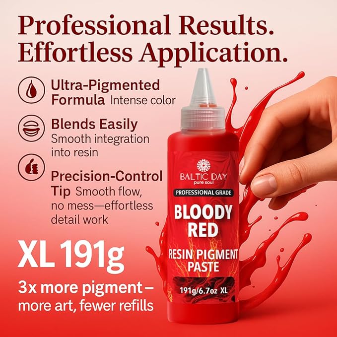 Bloody Red Epoxy Resin Pigment Paste XL (191g/6.7oz) – Opaque Epoxy Dye & High Concentration Coloring Paste, Mica Powder Alternative for Resin Art, Jewelry, Tumblers, River Tables & Crafts