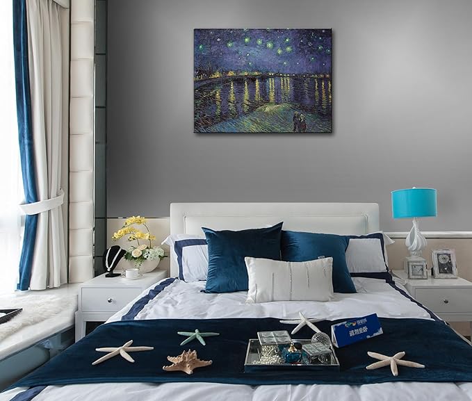 msspart Vincent Van Gogh Starry Night Over The Rhone Canvas Wall Art, Famous Painting Reproduction Landscape Pictures Artwork Print for Home Decoration - 12"x16"