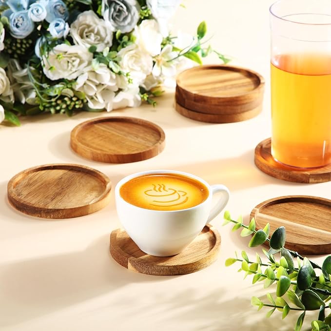 Zhehao 16 Pcs Acacia Wood Coasters Bulk 4 Inch Wooden Stackable Reusable Drink Coasters for Coffee Tea Table Protection Table Bar Home Desk Supplies Housewarming Gifts(Round)