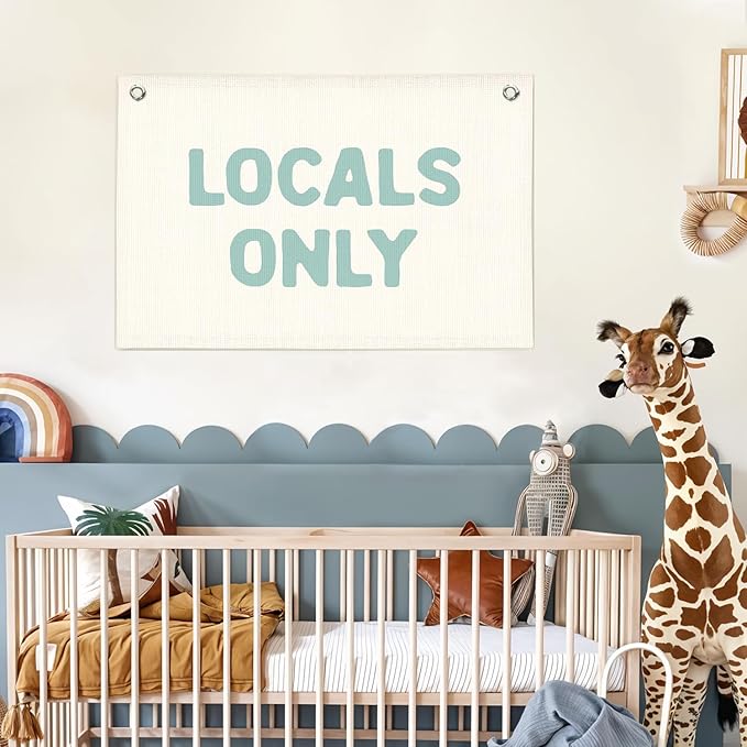Lacama Beachy Coastal Decor, Blue Dorm Decor, Blue Cute Linen Banner Wall Hanging Banner Flag, East Decor for Boys Girls, Surf Decors 30x20 In