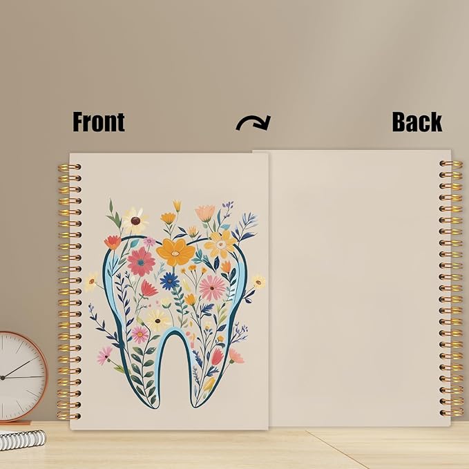 WUCHJ Dentist Gifts Notebook Journal, Dental Assistant Office Gifts for Women, Brown Floral Tooth Dental Spiral Notebook Journal for Note Taking, Dentist Office Supplies, 5.5x8.3 Inch