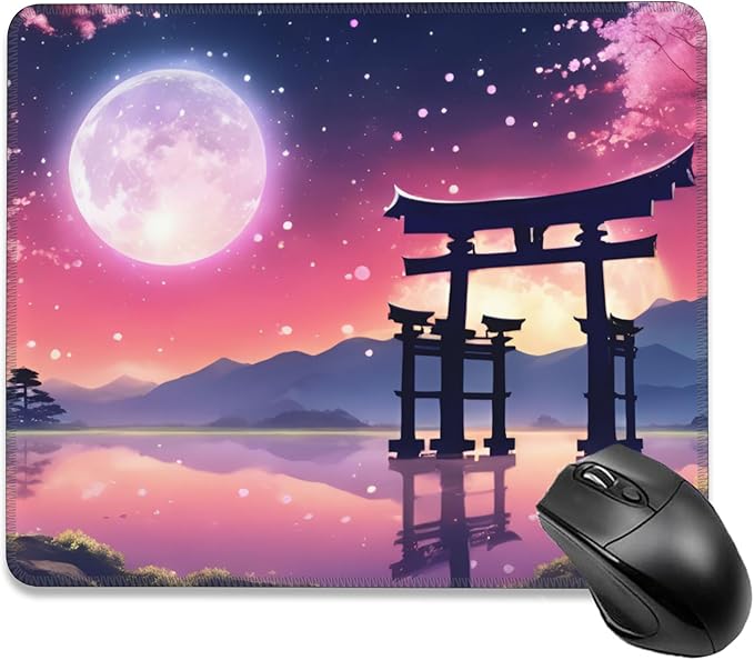 Mouse Pad, Anime Torii Gate and Cherry Blossoms Mouse Pads for Desk,Soft Computer Mouse Mat Square Waterproof Non-Slip Rubber Base Gaming MousePads for Women Men,Laptop,Office