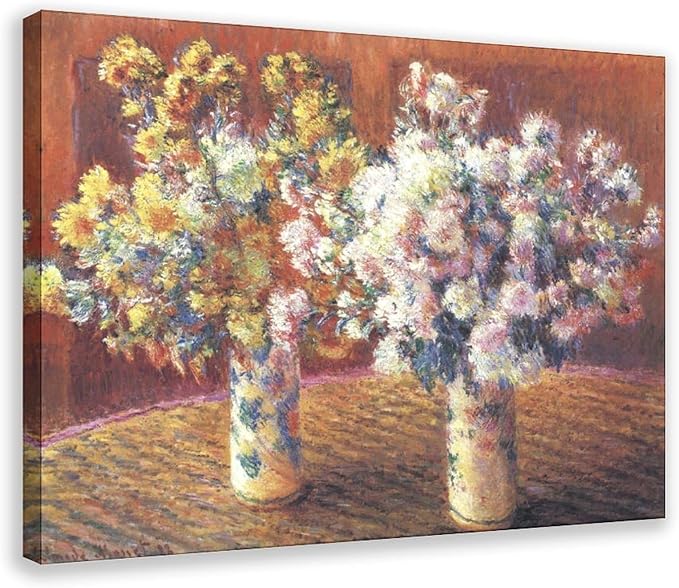 CFIOZYOS 40+ Monet Famous Print Posters Two Vases with Chrysanthems by Claude Monet Impressionism Canvas Poster Wall Art Print Bedroom Decor Office Room Kitchen Decor Gift Frame 24×36inch(60×90cm)