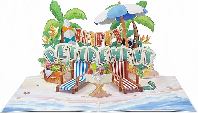 Greeting Card Retirement Paper 3D Pop-Up Cards Handmade Birthday Beach Gift for Women, Mom, Wife, Men Large Size Aniversary Wedding Christmas Gifts Coconut Trees