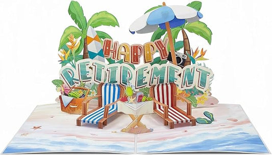 Greeting Card Retirement Paper 3D Pop-Up Cards Handmade Birthday Beach Gift for Women, Mom, Wife, Men Large Size Aniversary Wedding Christmas Gifts Coconut Trees