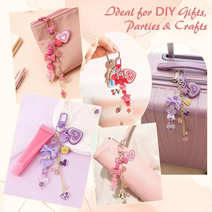 Ecoofor 458 Pcs Keychain Making Kit for Kids & Adults – Includes 19 Keychain Clips, 25 Extender Chains, 80 Charms, Beading Accessories, Jewelry Pliers – DIY Bag Charms & Jewelry Craft Kit Supplies