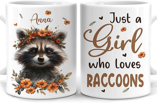 Hyturtle Personalized Cute Raccoon Coffee Mug - Raccoon Lover Gift - Custom Name Ceramic Mug 11oz-15oz