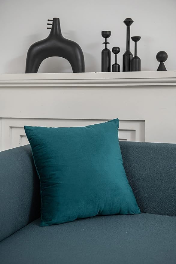 Throw Pillow Cases 18x18 Teal: 2 Pack Cozy Soft Velvet Square Decorative Pillow Covers for Farmhouse Home Decor