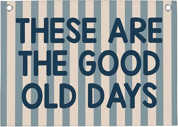 Retro Blue Blue Stripes These Are The Good Old Days Banner Vintage Banner Wall Decor Wall Hanging Boys Girl Play Bedroom Dorm Room Decor 22x28 Inch