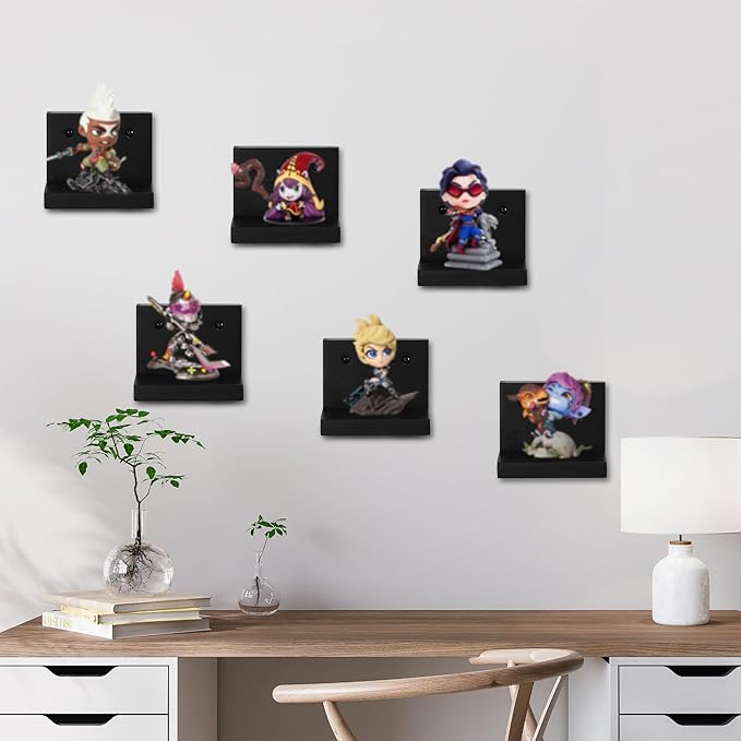 Small Floating Shelf for Wall Set of 6,Mini Shelves for Display Small Figurine,Plant,Collectibles,Wall Shelves for Bedroom Living Room Bathroom Kitchen Decor（Black）