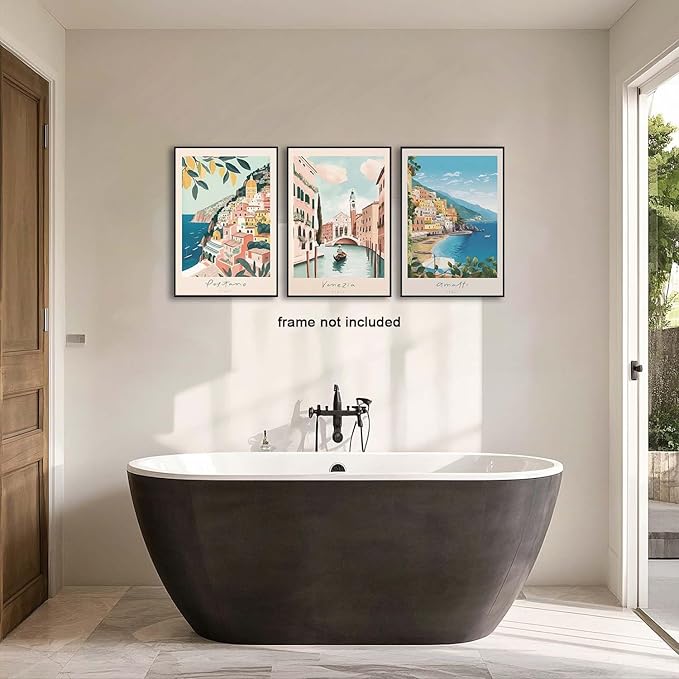 XLARTMY Italy Amalfi Coast Travel Posters Wall Art Canvas Decor City Landscape Blue Venice Coast Painting Beach Modern Artwork for Living Room Bedroom Bathroom Office Set of 3 16x24in Unframed