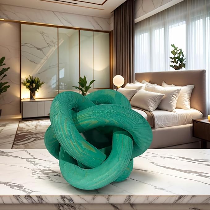 GUDAGUU Wood Knot Decor -Coffee Table Decor Shelf Decor Table Books Hand Carved Home Decoration Boho Country Rustic Modern Shabby Chic Style 3 Link Wooden Knot Chain Link Decor (Green)
