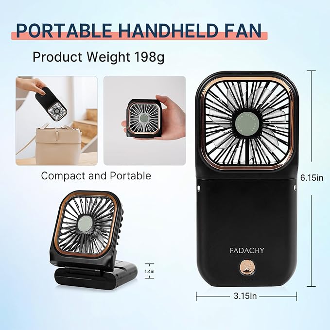 FADACHY Portable Fan,Rechargeable Personal Fan, 3000mAh Battery Operated Cooling 3 in 1 Electric Fan for Travel Camping