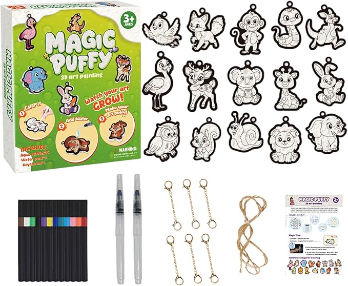 Ngbbby Foam Texture Painting Kit, Animal Texture Foam Paint Kit for Kids and Adults, Including 15PCS Paper, 12 Colors Acrylic Markers, 2 Water Brushes