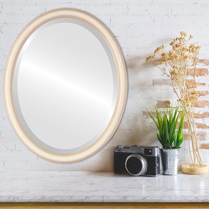OVALCREST Oval Beveled Wall Mirror for Home Decor - Saratoga Style - Taupe - 18x22 Outside Dimensions
