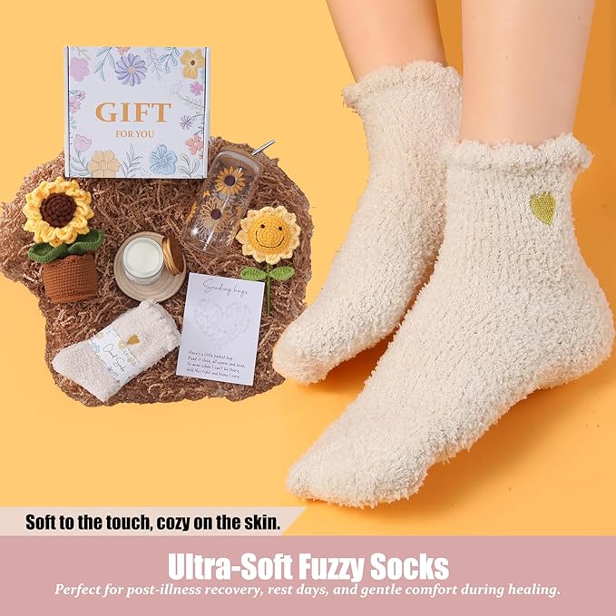 Sunflower Gifts for Women, 7pcs Self Care Get Well Soon Gift Basket – Relaxing Spa Care Package, Thinking of You Birthday Sympathy Gift Box for Mom, Friend, Sister