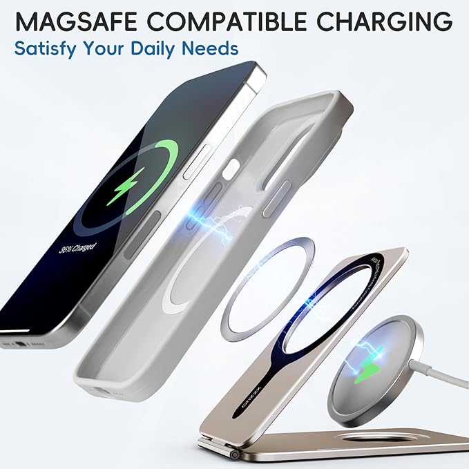 Cell Phone Stand,Adjustable Height and Angle Foldable Phone Holder for Desk, Aluminum Cell Phone Holder,Strong Magnetic Phone Stand Compatible with iPhone 16/15/14/13/12 Series (Desert Gold)