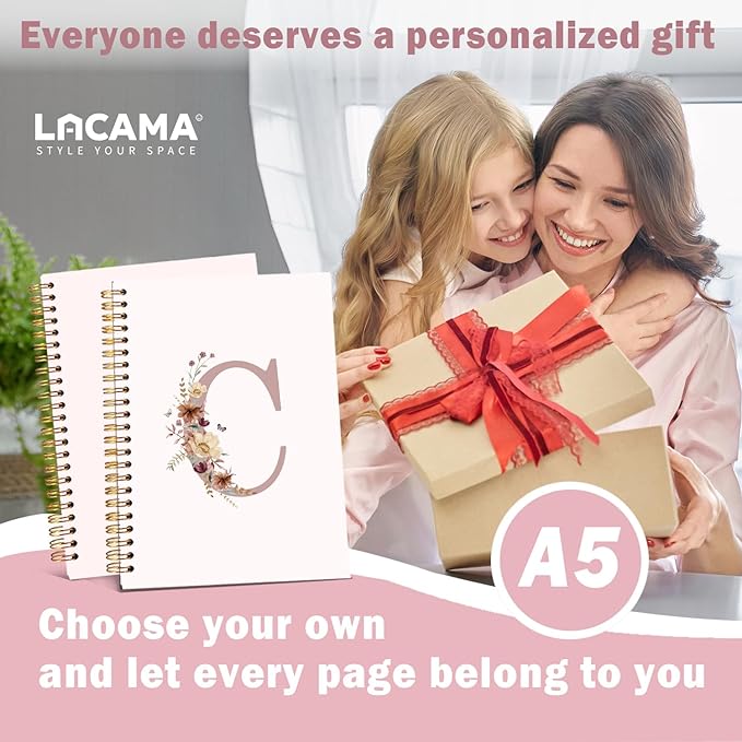 Lacama Customized Monogrammed Gifts, Pink Initial Letter C Notebook Journal, Aesthetic Wildflower Personalized Spiral Notebook, Birthday Gifts for Women, School Supplies, Office Supplies 5.5x8.3