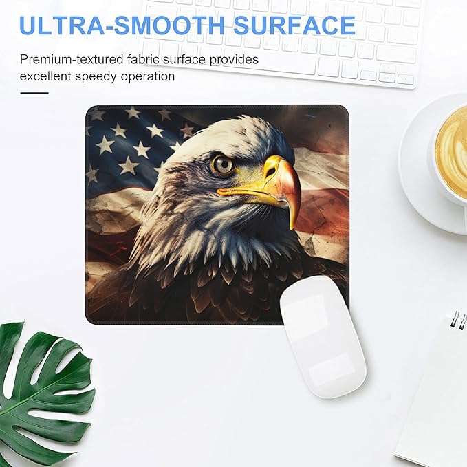 Mouse Pad, Bald Eagle On American Flag Mouse Pads for Desk,Soft Computer Mouse Mat Square Waterproof Non-Slip Rubber Base Gaming MousePads for Women Men,Laptop,Office