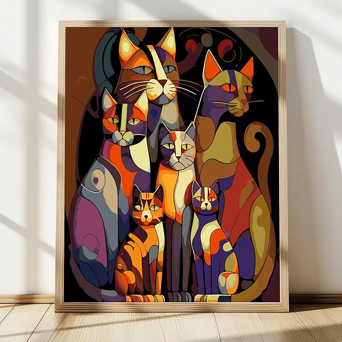 Paint by Numbers Kit for Adults Beginners,Abstract Six Black Cats Frameless Beginner DIY Acrylic Watercolor Oil Painting,Animal Digital Painting for Home Wall Decoration and Gifts (16x20 inches)