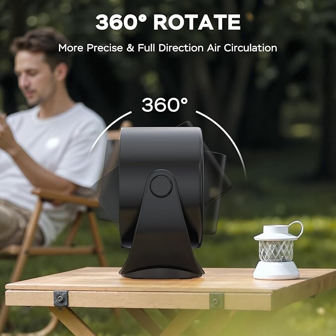 MORECORE Desk Fans for Bedroom, Strong Airflow Turbo Quiet Small USB Fan, 17hrs Running, 360° Rotate & 5 Speeds, 4000mAh Battery Operated Portable Fan with LED Display for Home Office Desktop-Black