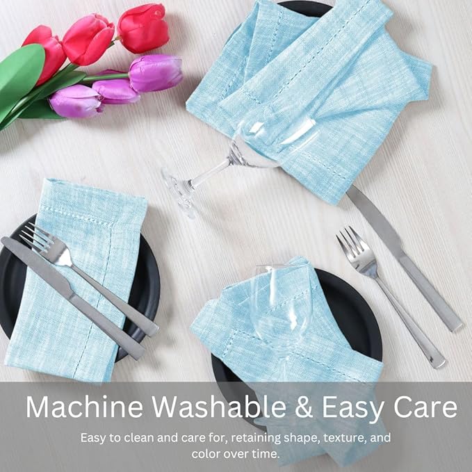 Slub Textured Dinner Napkins Set of 6-100% Cotton Cloth Napkins 18x18 Inch - Soft Durable Washable Fabric Napkins for Everyday Use & Special Occasions Christmas - Aqua Blue