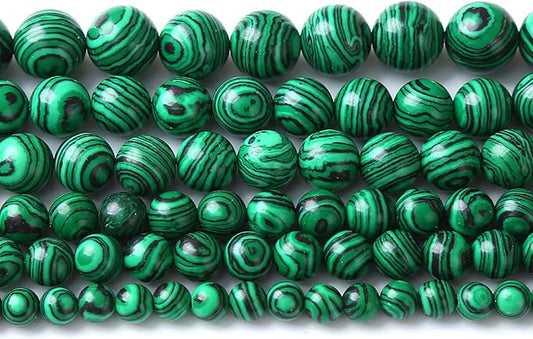 180pcs 84mm Synthetic Green Malachite Beads Natural Stone Round Loose Spacer Beads for Jewelry Making DIY Necklaces Bracelets 2 Strand 32"