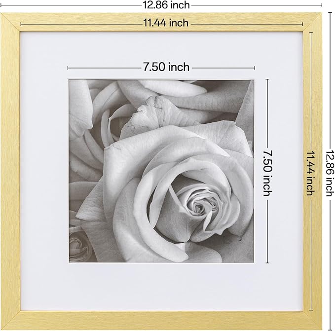 eletecpro 12x12 Picture Frames Set of 9 with Mat for 8x8 Photos or without Mat for 12x12, Square Gallery Wall Decor Collage for Picture Display, Gold Frame Set for Wall Hanging