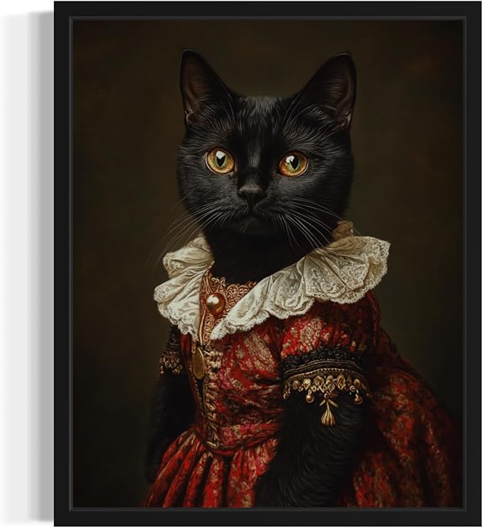 Princess Cat Portrait Art Poster Print, Cat Kitten Painting Humor Portrait Pet Artwork Decor Gallery A8 (11 x 14 inches, Unframed)