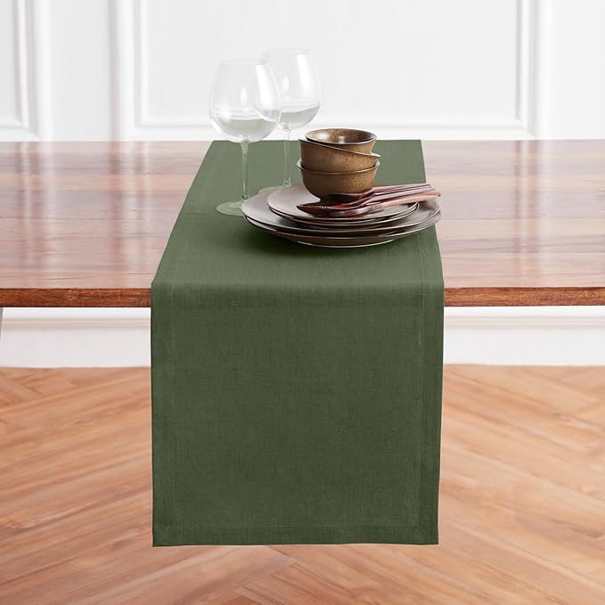 Solino Home Linen Desert Green Table Runner 36 Inches - 100% Pure Linen Small Table Runner 14 x 36 Inch Ideal for Dresser and Coffee Tables, St Patricks Day - Diana Medium Weight