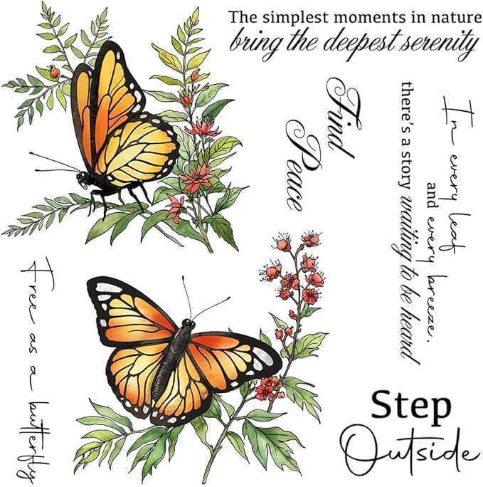 Butterfly Flower Grass Stamps and Cutting Dies for Card Making DIY Transparent Silicone Clear Stamp and Metal Die Cuts Sets for Scrapbooking Paper Greeting Cards Decor Seals Craft Supplies