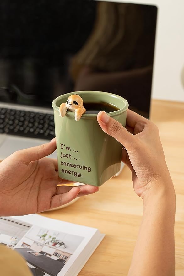 DIHOclub Ceramic Cup Funny 3D Sloth Mug Coffee Mug for Women and Men Gift for Best Friends and Coworkers (Light green-Sloth)