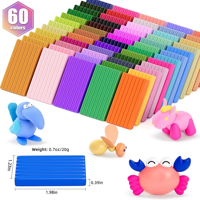 Polymer Clay 60 Colors, CiaraQ Modeling Clay for Kids, Oven Bake Clay with Sculpting Tools, Ideal for Sculpture, Crafting, DIY Projects