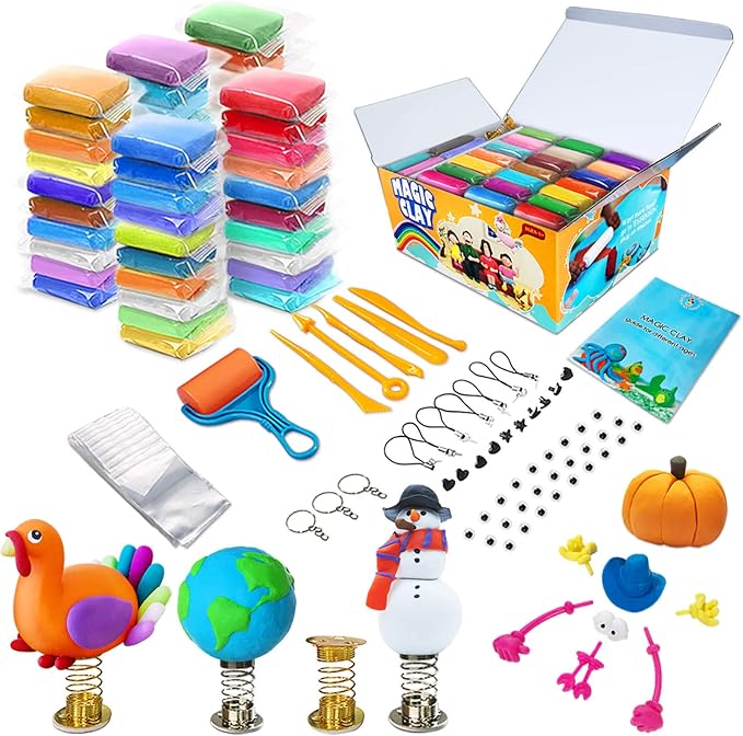 ESSENSON Air Dry Clay 50 Colors, Modeling Clay for Kids, DIY Molding Magic Clay for with Tools, Gifts for Age 3-12 Years Old Boys Girls Kids