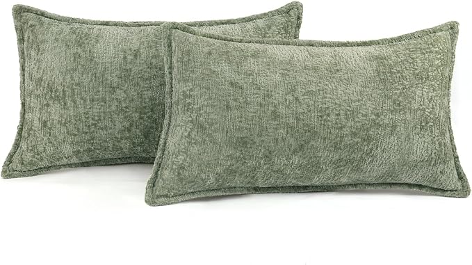 Pack of 2 Sage Green Christmas Decorative Throw Pillow Covers 12x20 Cozy Soft Chenille Accent Vintage Rectangular Lumbar Couch Pillow Covers for Home Decor Bed Sofa Living Room