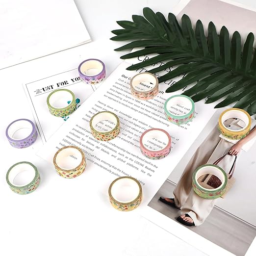12 Rolls Floral Washi Tape Set, Butterfly Tulip Flower Writable Masking Tapes, Colored Decorative Adhesive Tape for Scrapbooking Journals DIY Crafts School Supplies Mother's Day Gift Packaging 16.4FT