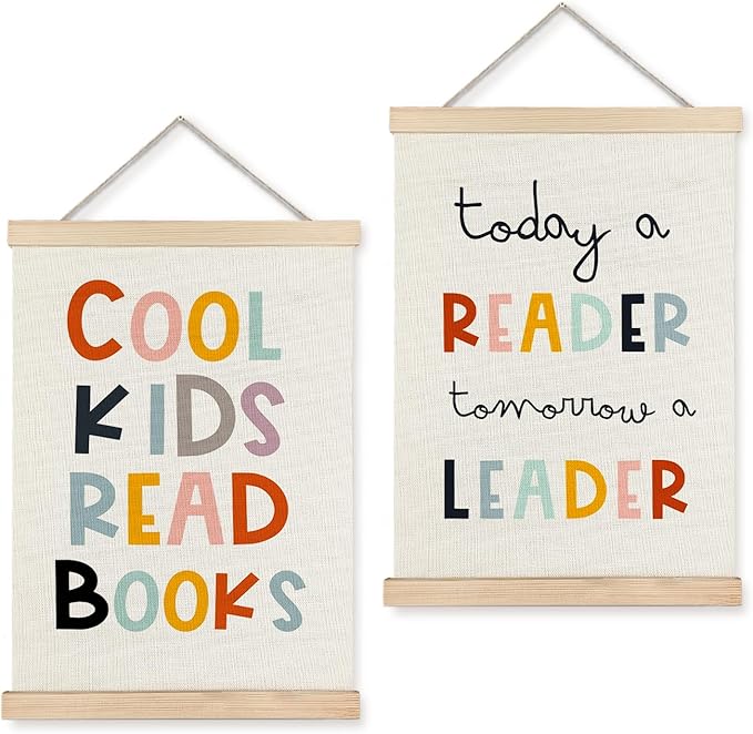 LUVADIAN Cool Kids Read Books Poster Hanger Frame, Classroom Wall Decor, Reading Corner Decor for Classroom, Reading Nook Decor, Kids Wall Decor, Reading Posters for Classroom, 12x16 Inches Set of 2