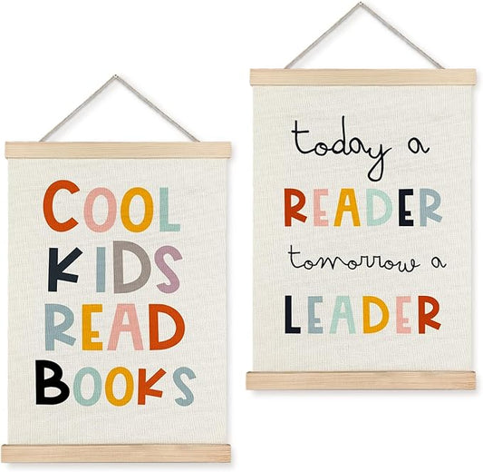 LUVADIAN Cool Kids Read Books Poster Hanger Frame, Classroom Wall Decor, Reading Corner Decor for Classroom, Reading Nook Decor, Kids Wall Decor, Reading Posters for Classroom, 12x16 Inches Set of 2