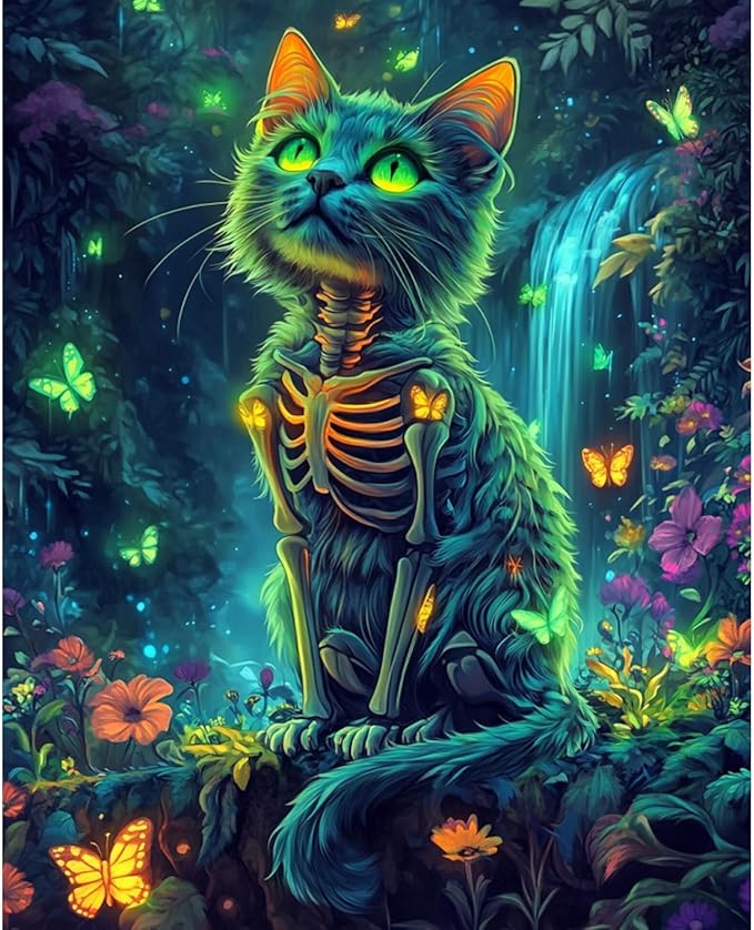 obterie Cat Paint by Numbers Kit for Adults Beginner Skeleton Oil Painting Kit Adult Paint by Number Kits on Canvas DIY Painting for Beginners Art by Numbers for Gifts Home Wall Decor 16x20 Inch
