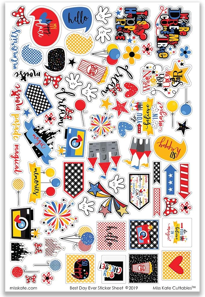 Miss Kate Cuttables Paper & Sticker Kit - Best Day Ever for Disney - 17 Double-Sided 12x12 Papers with 33 Designs & 1 8X12 Sticker Sheet - Scrapbooking Card Making Crafting