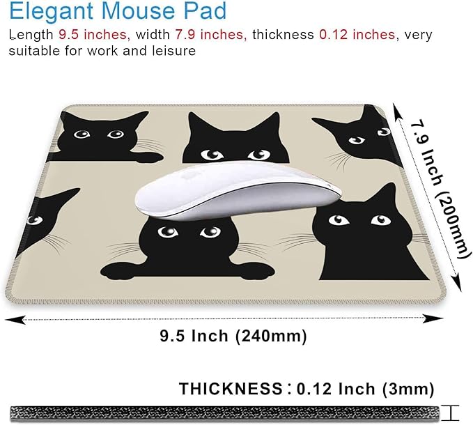 Mouse Pad, Cute Funny Black Cats Mouse Pads for Desk,Waterproof Anti-Slip Rubber Gaming Mouse pad with Stitched Edges for Gaming Office Laptop Computer Men Women
