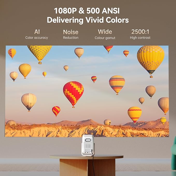 Wanbo T2 Ultra Projector with WiFi and Bluetooth, Native 1080P Mini Portable Projector with 120° Adjustable Stand, Auto Focus & Keystone, 500 ANSI Outdoor Movie Proyector, White