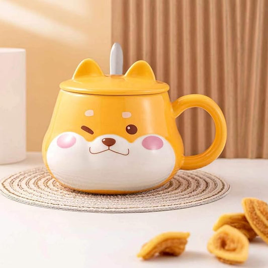 Cute Dog Couple Cup, Ceramic Coffee Mug with a Lid, Perfect as a Gift for Your Family and Friends (Cup A)