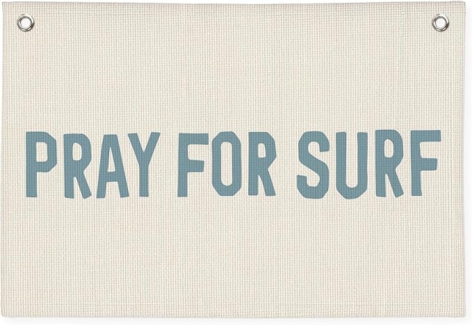 Surf Decor, Coastal Beach Room Decor Aesthetic, Linen Banner Wall Hanging Canvas Banner Flag Decor for Coastal Surfer Room Bedroom Beach - Blue